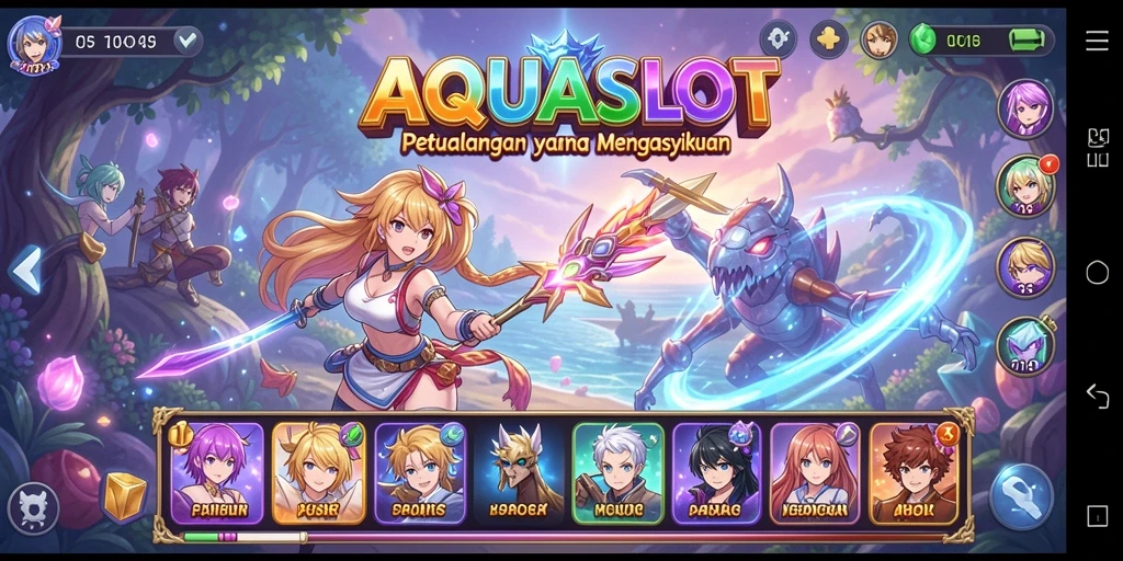 Tampilan gameplay AQUASLOT dengan karakter Anime yang menawan.