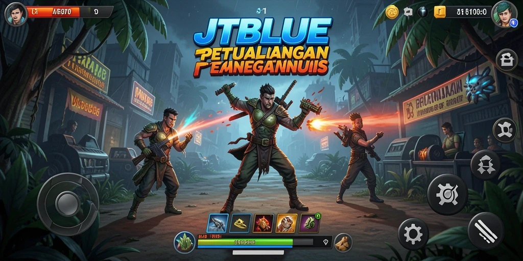 Tampilan gameplay JTBLUE yang menegangkan dan penuh warna.