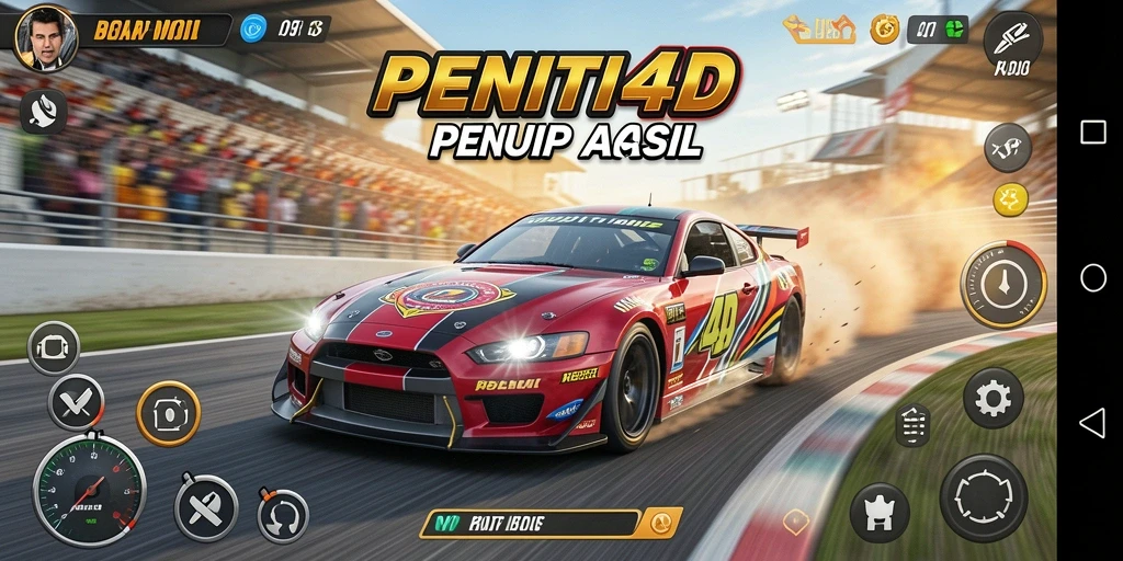 Tampilan balapan seru di PENITI4D dengan mobil yang cepat.