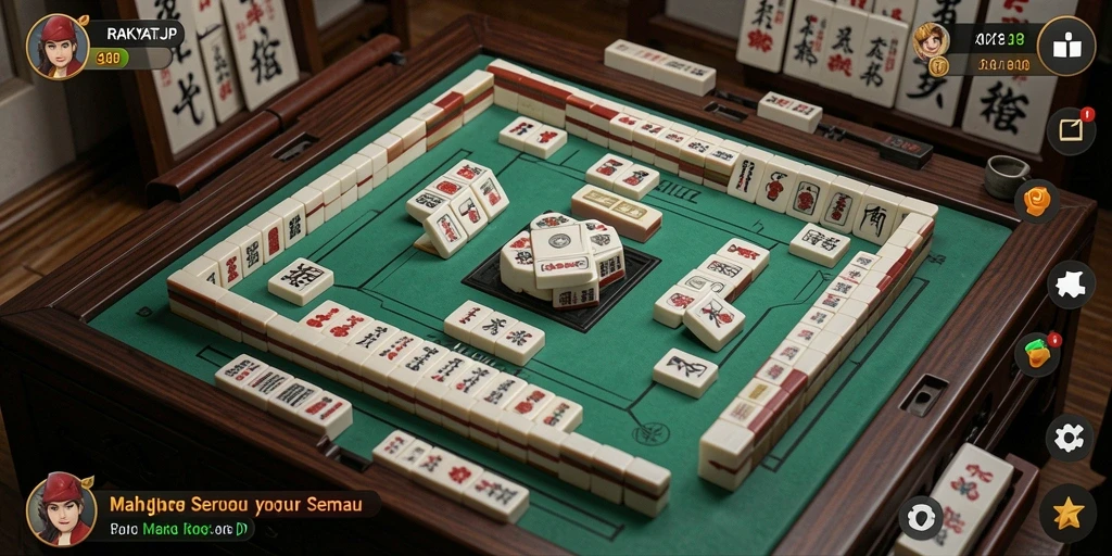 Tampilan gameplay RAKYATJP menampilkan keseruan permainan Mahjong.