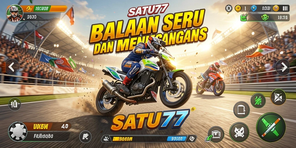 Screenshot menampilkan aksi balapan mendebarkan di SATU77.